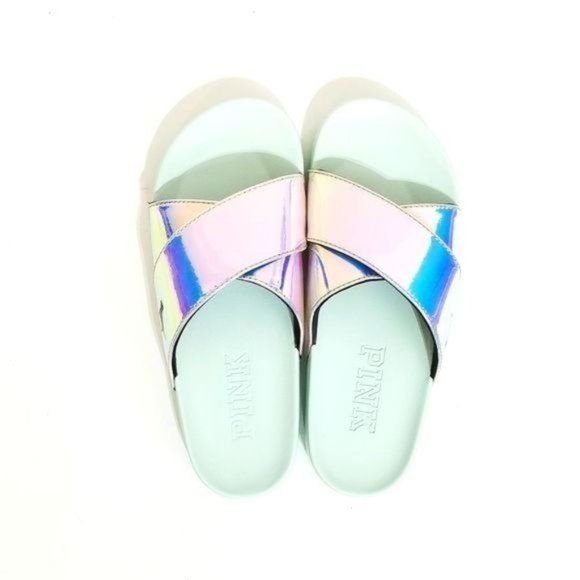 PINK Victorias Secret Iridescent Slides Criss Cross Sandals Size 7 M - Picture 9 of 9